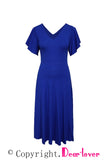 Blue V Neck Ruffled Sleeve Empire Waist Flare Long Dress LC617472-5