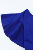 Blue V Neck Ruffled Sleeve Empire Waist Flare Long Dress LC617472-5