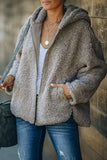 Khaki Womens Full Zip Soft Warm Sherpa Hooded Coat with Pocket LC8511355-16