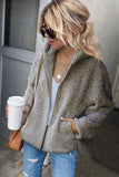 Khaki Womens Full Zip Soft Warm Sherpa Hooded Coat with Pocket LC8511355-16