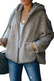 Khaki Womens Full Zip Soft Warm Sherpa Hooded Coat with Pocket LC8511355-16