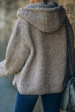 Khaki Womens Full Zip Soft Warm Sherpa Hooded Coat with Pocket LC8511355-16