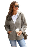 Khaki Womens Full Zip Soft Warm Sherpa Hooded Coat with Pocket LC8511355-16