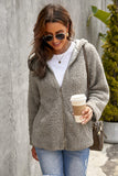 Khaki Womens Full Zip Soft Warm Sherpa Hooded Coat with Pocket LC8511355-16