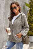 Khaki Womens Full Zip Soft Warm Sherpa Hooded Coat with Pocket LC8511355-16