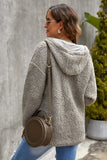 Khaki Womens Full Zip Soft Warm Sherpa Hooded Coat with Pocket LC8511355-16