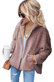 Pink Womens Full Zip Soft Warm Sherpa Hooded Coat with Pocket LC8511355-10