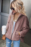 Pink Womens Full Zip Soft Warm Sherpa Hooded Coat with Pocket LC8511355-10