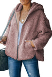 Pink Womens Full Zip Soft Warm Sherpa Hooded Coat with Pocket LC8511355-10