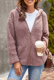 Pink Womens Full Zip Soft Warm Sherpa Hooded Coat with Pocket LC8511355-10