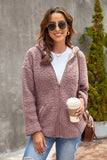 Pink Womens Full Zip Soft Warm Sherpa Hooded Coat with Pocket LC8511355-10