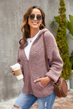 Pink Womens Full Zip Soft Warm Sherpa Hooded Coat with Pocket LC8511355-10