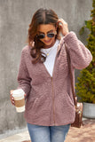 Pink Womens Full Zip Soft Warm Sherpa Hooded Coat with Pocket LC8511355-10