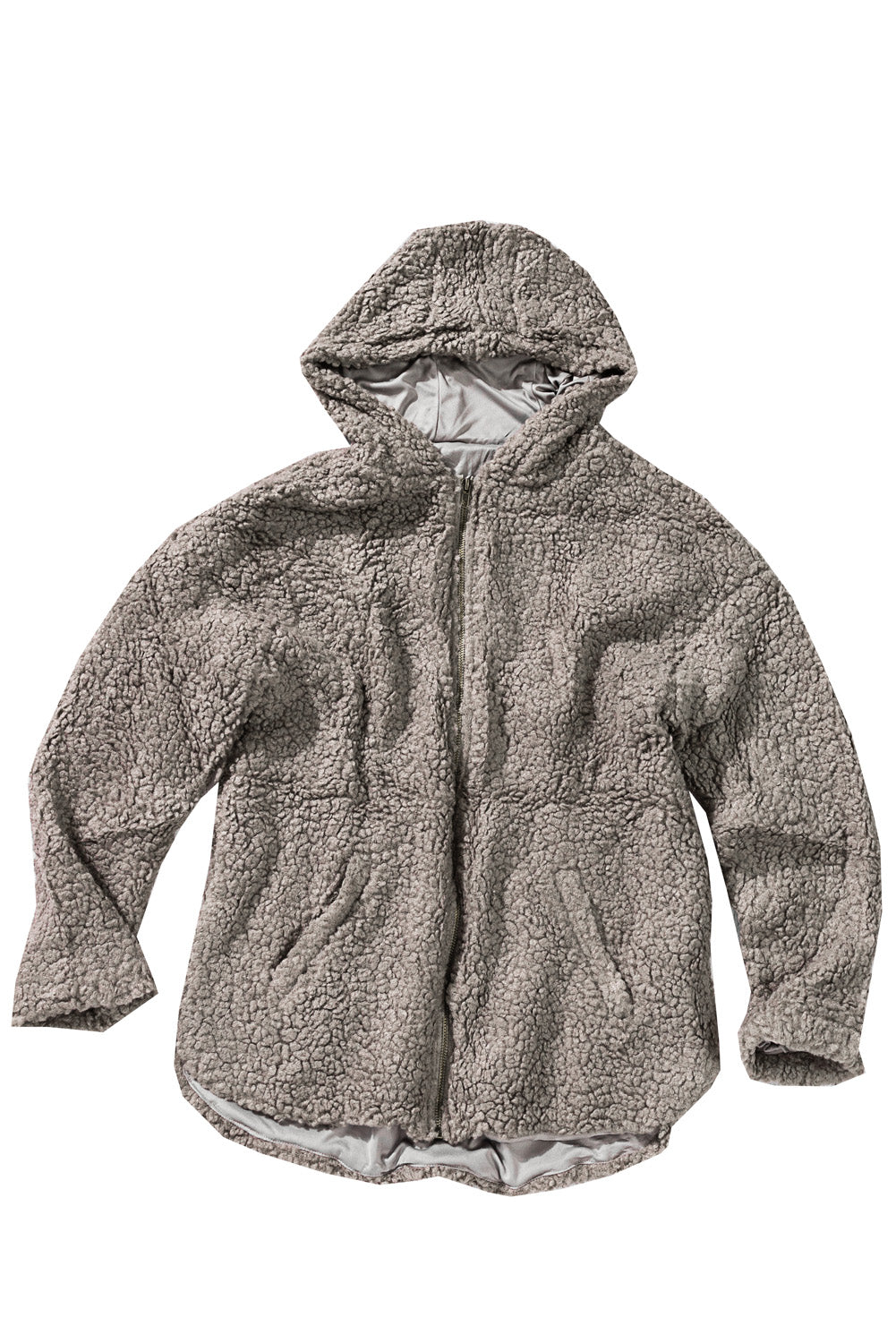 Khaki Womens Full Zip Soft Warm Sherpa Hooded Coat with Pocket LC8511355-16