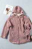 Pink Womens Full Zip Soft Warm Sherpa Hooded Coat with Pocket LC8511355-10