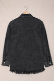 LC8511377-2-S, LC8511377-2-M, LC8511377-2-L, LC8511377-2-XL, LC8511377-2-2XL, Black Women’s Oversized Shacket Pocket Long Boyfriend Raw Hem Button Jacket