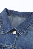 LC8511504-5-S, LC8511504-5-M, LC8511504-5-L, LC8511504-5-XL, LC8511504-5-2XL, Blue Women's Jean Jacket Long Sleeve Lapel Distressed Raw Hem Buttons Denim Coat