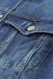 LC8511504-5-S, LC8511504-5-M, LC8511504-5-L, LC8511504-5-XL, LC8511504-5-2XL, Blue Women's Jean Jacket Long Sleeve Lapel Distressed Raw Hem Buttons Denim Coat