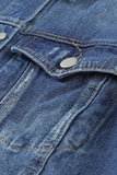LC8511504-5-S, LC8511504-5-M, LC8511504-5-L, LC8511504-5-XL, LC8511504-5-2XL, Blue Women's Jean Jacket Long Sleeve Lapel Distressed Raw Hem Buttons Denim Coat