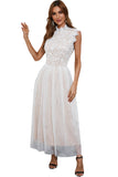 White Womens High Neck Sleeveless Crochet Lace Mesh Lined Maxi Dress LC617505-1