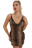 LC31378-20-S, LC31378-20-M, LC31378-20-L, Womens Babydoll Lingerie Dress Leopard Animal Print Sleepwear Nightwear