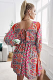 LC221873-22-S, LC221873-22-M, LC221873-22-L, LC221873-22-XL, Multicolor Bohemian 3/4 Sleeve V Neck Vintage Mini Dress for Women
