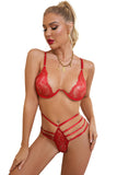 LC35300-3-S, LC35300-3-M, LC35300-3-L, Red Womens Lace Lingerie Crisscross Back Sexy Triangle Bra and Panty Set