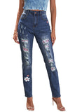 Pink Floral Leopard Ripped Boyfriend Distressed Denim Pants Jeans LC782289-10
