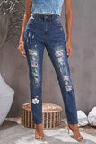 Pink Floral Leopard Ripped Boyfriend Distressed Denim Pants Jeans LC782289-10