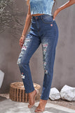 Pink Floral Leopard Ripped Boyfriend Distressed Denim Pants Jeans LC782289-10