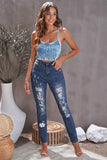 Pink Floral Leopard Ripped Boyfriend Distressed Denim Pants Jeans LC782289-10