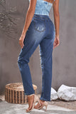 Pink Floral Leopard Ripped Boyfriend Distressed Denim Pants Jeans LC782289-10