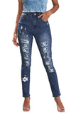 Sky Blue Floral Leopard Ripped Boyfriend Distressed Denim Pants Jeans LC782289-4