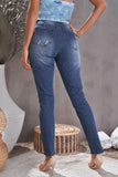 Sky Blue Floral Leopard Ripped Boyfriend Distressed Denim Pants Jeans LC782289-4