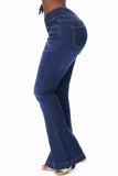 Blue High Waisted Elastic Waist Flare Jeans Bell Bottom for Women LC78866-5