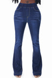 Blue High Waisted Elastic Waist Flare Jeans Bell Bottom for Women LC78866-5