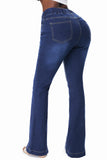 Blue High Waisted Elastic Waist Flare Jeans Bell Bottom for Women LC78866-5