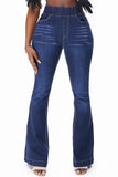 Blue High Waisted Elastic Waist Flare Jeans Bell Bottom for Women LC78866-5