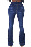 Blue High Waisted Elastic Waist Flare Jeans Bell Bottom for Women LC78866-5