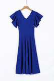 Blue V Neck Ruffled Sleeve Empire Waist Flare Long Dress LC617472-5