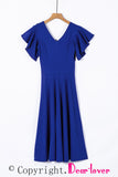 Blue V Neck Ruffled Sleeve Empire Waist Flare Long Dress LC617472-5