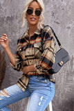 LC255462-14-S, LC255462-14-M, LC255462-14-L, LC255462-14-XL, LC255462-14-2XL, Orange Geometric Plaid Print Pocketed Shirt