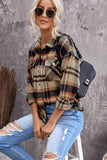 LC255462-14-S, LC255462-14-M, LC255462-14-L, LC255462-14-XL, LC255462-14-2XL, Orange Geometric Plaid Print Pocketed Shirt