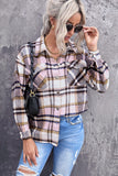 LC255462-10-S, LC255462-10-M, LC255462-10-L, LC255462-10-XL, LC255462-10-2XL, Pink Geometric Plaid Print Pocketed Shirt