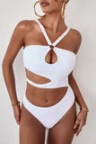 White Women's One-piece Swimsuits Solid Padded Cut-out Sleeveless Halter Adjustable Wire-free Sexy Swimsuits LC44844-1