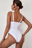 White Women's One-piece Swimsuits Solid Padded Cut-out Sleeveless Halter Adjustable Wire-free Sexy Swimsuits LC44844-1