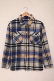 LC255462-105-S, LC255462-105-M, LC255462-105-L, LC255462-105-XL, LC255462-105-2XL, Blue Geometric Plaid Print Pocketed Shirt