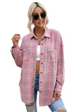LC8511394-10-S, LC8511394-10-M, LC8511394-10-L, LC8511394-10-XL, LC8511394-10-2XL, Pink Womens Casual Plaid Shacket Button Down Shirts Coats