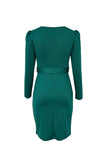 Green Ladies V Neck Long Sleeve Dress Side Split Bodycon Dress with Belt LC229110-9