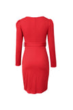 Red Ladies V Neck Long Sleeve Dress Side Split Bodycon Dress with Belt LC229110-3